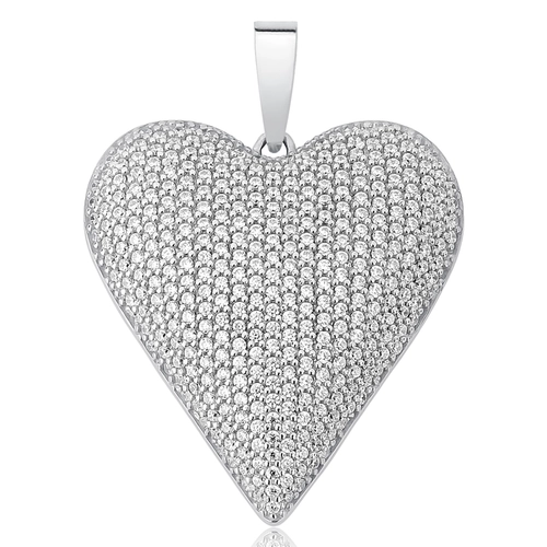 Pingente For Love prata 925 coração dupla face com pavê de Zircônias