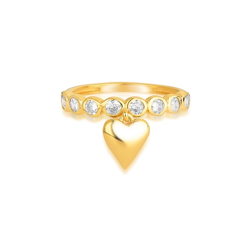 Anel For Love aro 8 gemas de Zircônias para 925 dourada com pingente coração polido