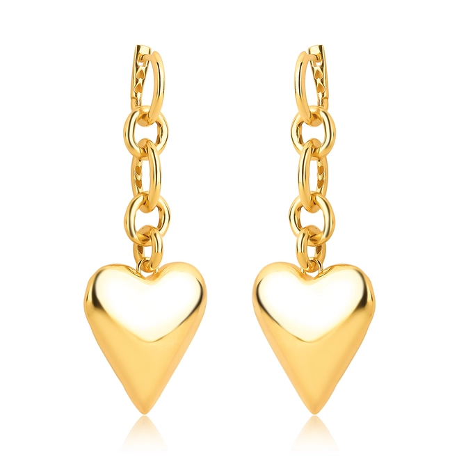 Brinco For Love argola corrente prata 925 dourada pingente coração polido 1