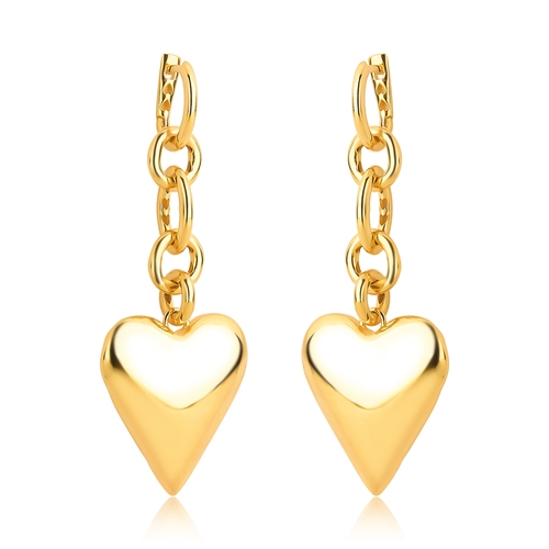 Brinco For Love argola corrente prata 925 dourada pingente coração polido