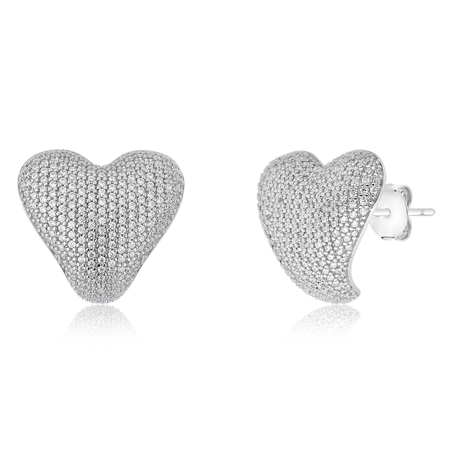 Brinco For Love Stud encaixe prata 925 coração com pavê de Zircônias rodinadas 1