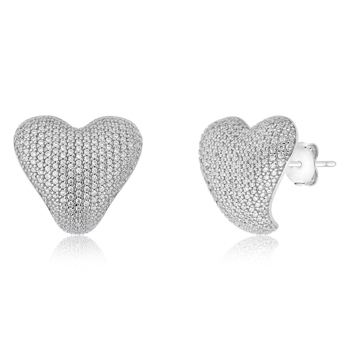 Brinco For Love Stud encaixe prata 925 coração com pavê de Zircônias rodinadas