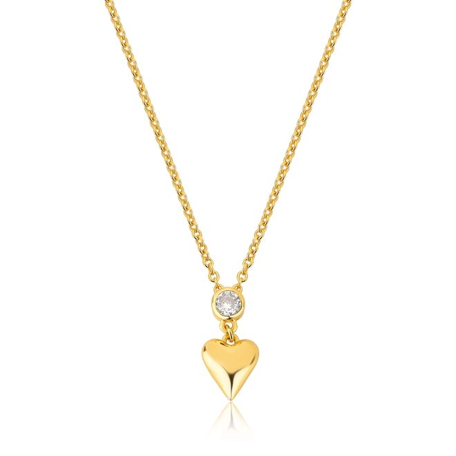 Gargantilha For Love corrente prata 925 dourada com pingente de Zircônia e coração 1
