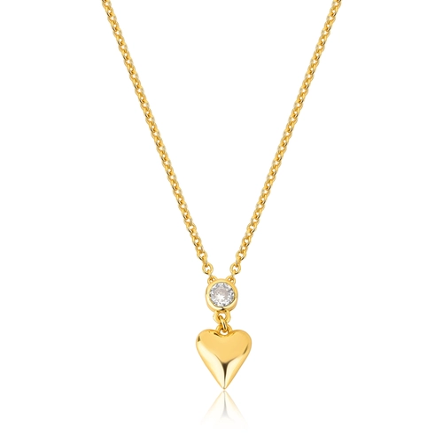 Gargantilha For Love corrente prata 925 dourada com pingente de Zircônia e coração