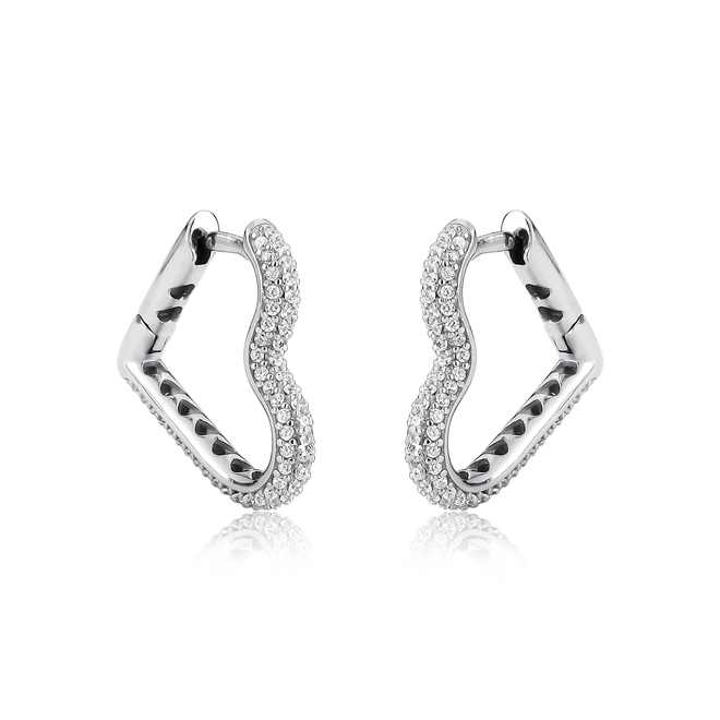 Brinco For Love argola prata 925 coração com pavê de Zircônias rodinadas 1