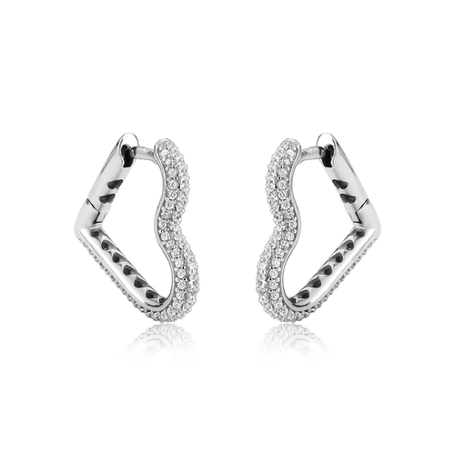 Brinco For Love argola prata 925 coração com pavê de Zircônias rodinadas
