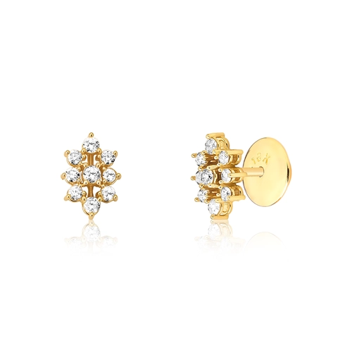 Brinco Stud ouro 18k navetes de Diamantes