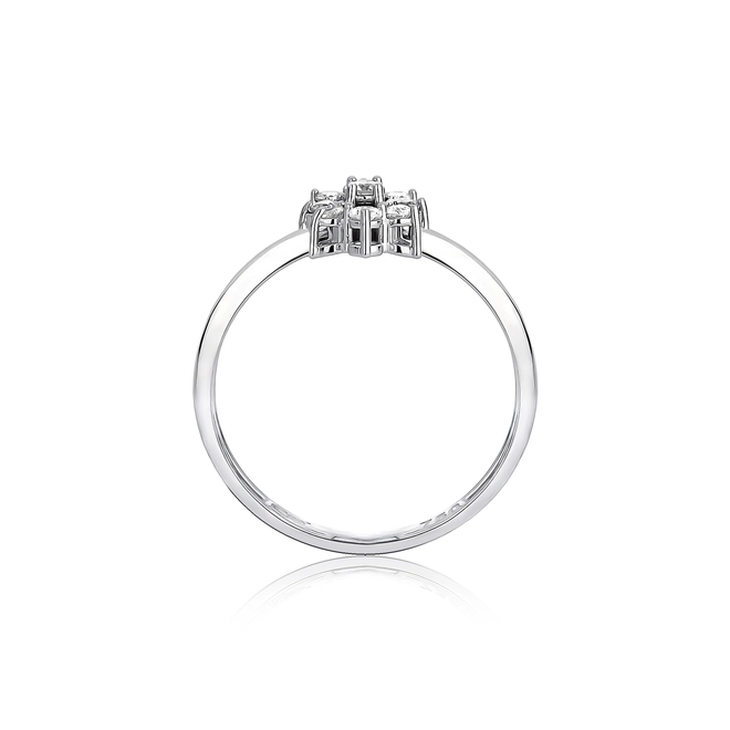 Anel ouro branco 18k aro com navete de 24pts de Diamantes 2