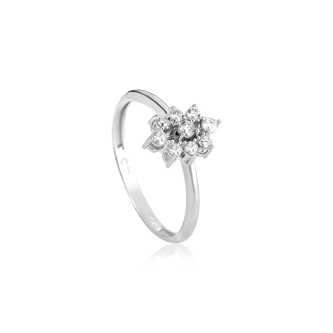 Anel ouro branco 18k aro com navete de 24pts de Diamantes 1