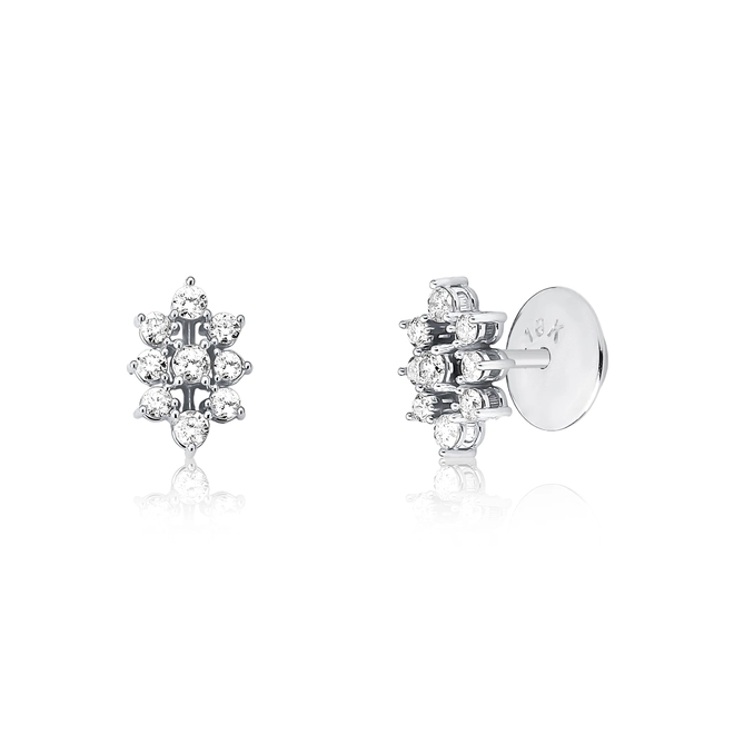 Brinco Stud ouro branco 18k navetes de Diamantes 1