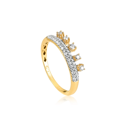 Anel aparador ouro 18k pavê e 5 gemas flutuantes de Diamantes