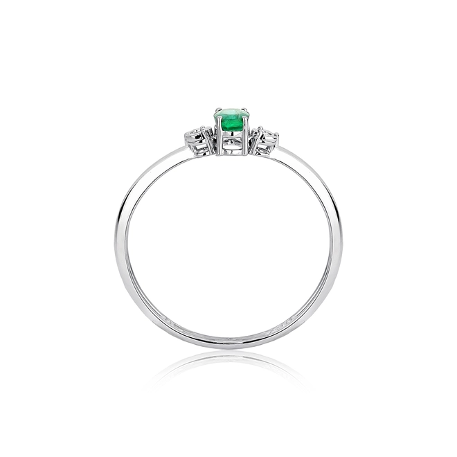 Anel Solitário de Esmeralda ouro branco 18k com Diamante 2