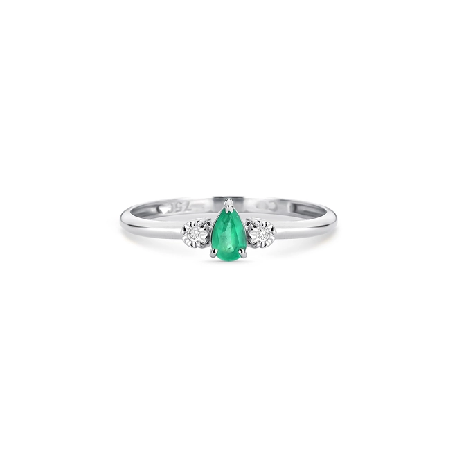 Anel gota de Esmeralda ouro branco 18k com Diamantes 3