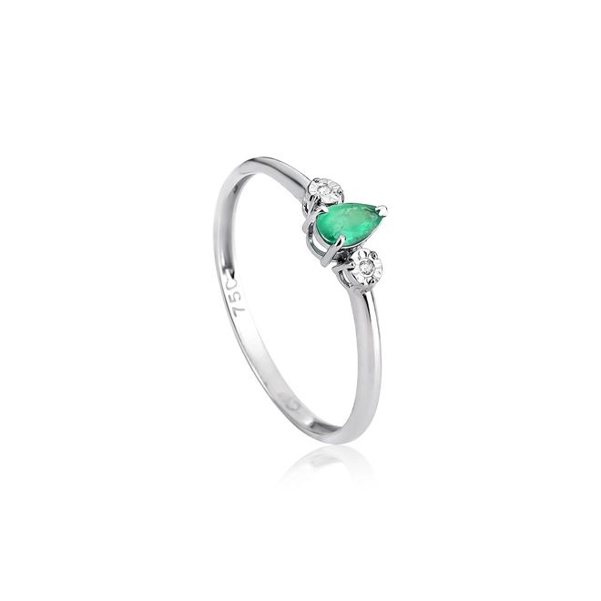 Anel gota de Esmeralda ouro branco 18k com Diamantes 1