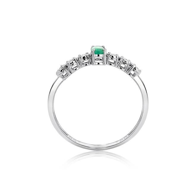 Anel oval de Esmeralda ouro branco 18k com meio aro de Diamantes 2