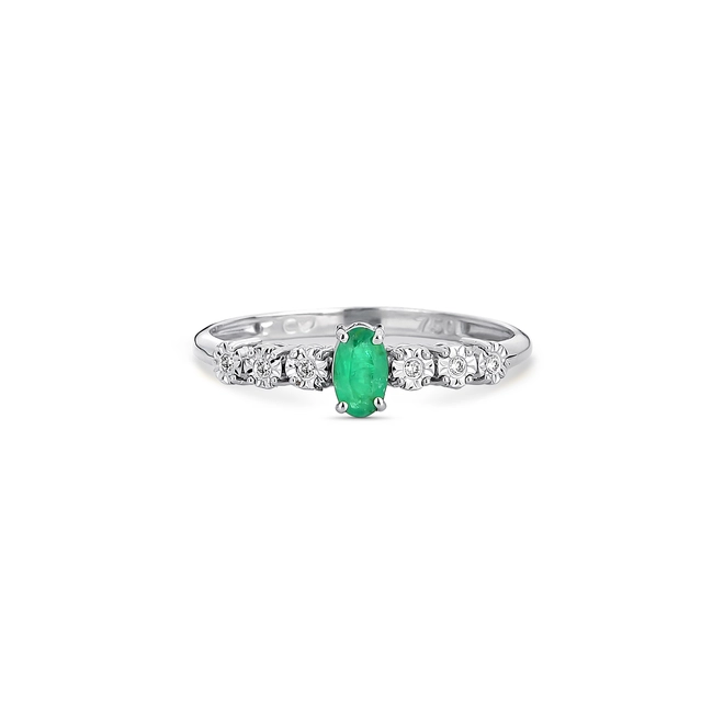 Anel oval de Esmeralda ouro branco 18k com meio aro de Diamantes 3