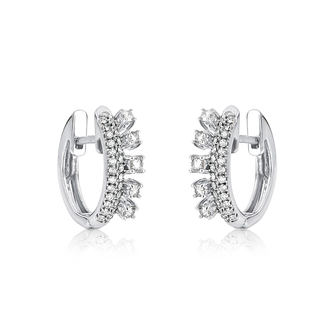 Brinco argola ouro branco 18k pavê com 5 Diamantes flutuantes 1