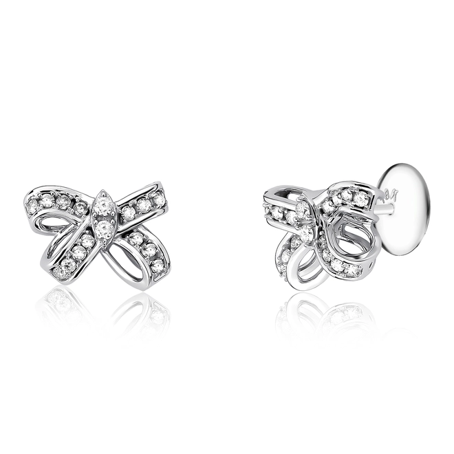 Brinco Laço ouro branco 18k com Diamantes 1