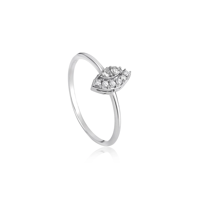 Anel navete ouro branco 18k com 10pts de Diamantes 1