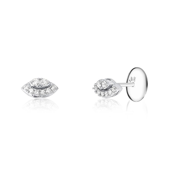 Brinco Stud ouro branco 18k navete de Diamantes 1