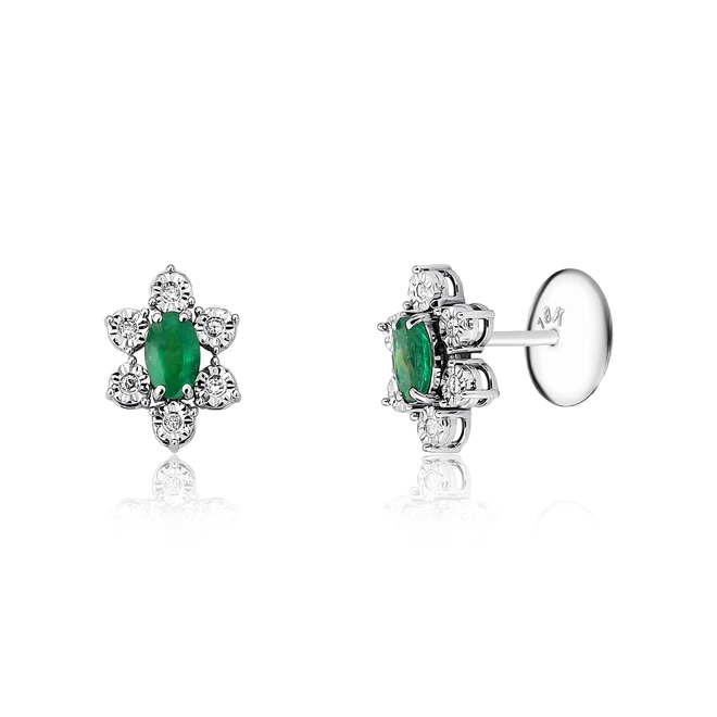 Brinco Stud de Esmeralda ouro branco 18k com Diamantes 1