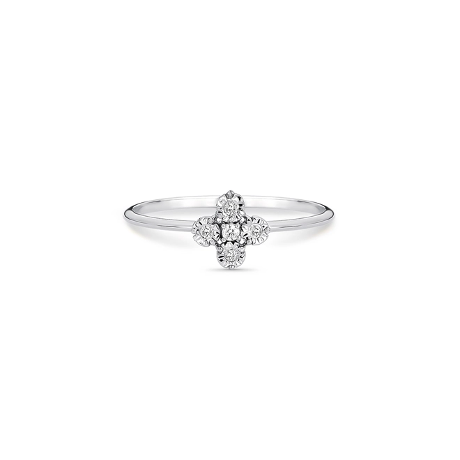 Anel flor ouro branco 18k com 4 pontos de Diamantes 3