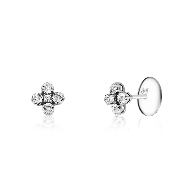 Brinco Stud ouro branco 18k flor com Diamantes 1