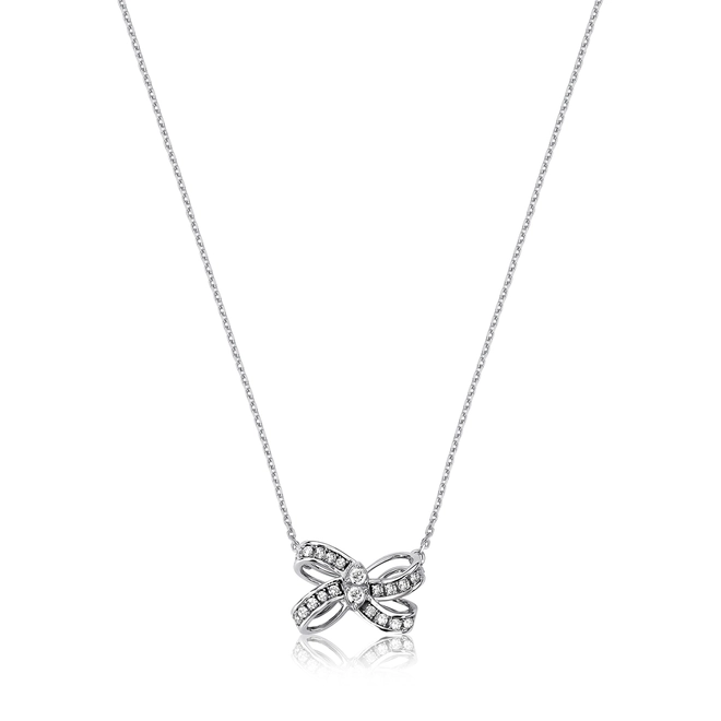 Gargantilha pingente ouro branco 18k laço com 26pts de Diamantes 1