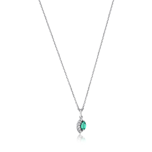 Gargantilha pingente ouro branco 18k navete de Esmeralda e Diamantes