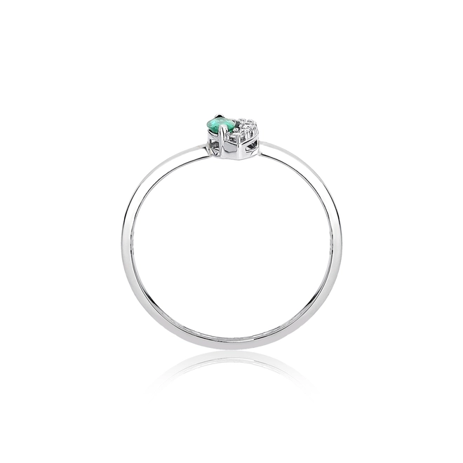 Anel navete de Esmeralda ouro branco 18k com Diamantes 2