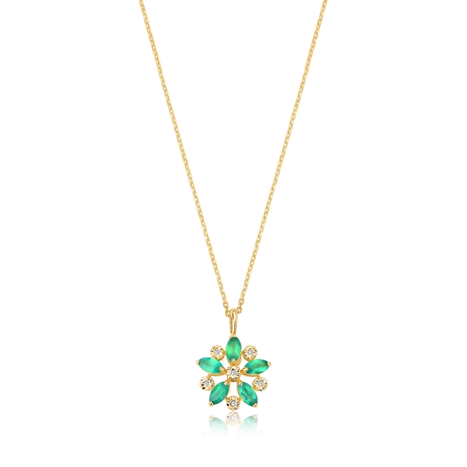 Gargantilha pingente flor ouro 18k com Crisoprásio e Diamantes 1