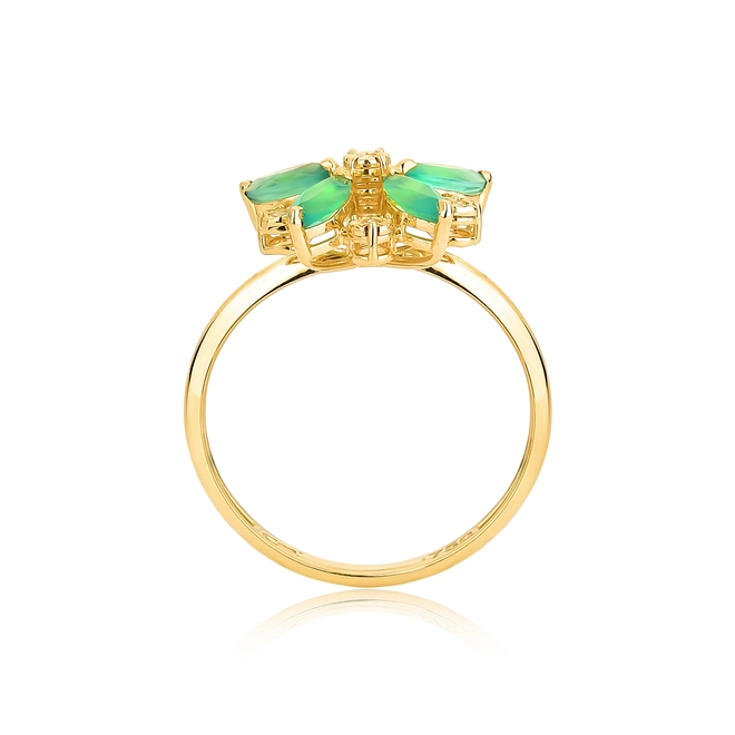 Anel flor ouro 18k navetes de Crisoprásio e Diamantes 2