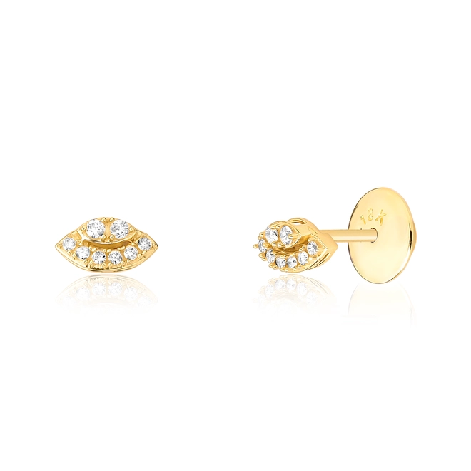 Brinco Stud ouro 18k navete de Diamantes 1