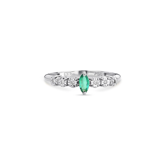 Anel meia aliança ouro branco 18k nevete de Esmeralda e Diamantes 3