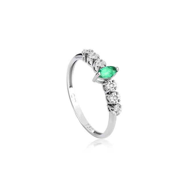 Anel meia aliança ouro branco 18k nevete de Esmeralda e Diamantes 1
