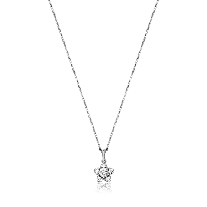 Gargantilha pingente ouro branco 18k flor com 42pts de Diamantes 1