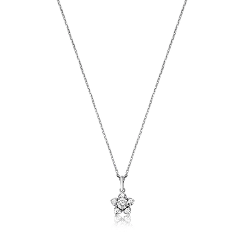 Gargantilha pingente ouro branco 18k flor com 42pts de Diamantes