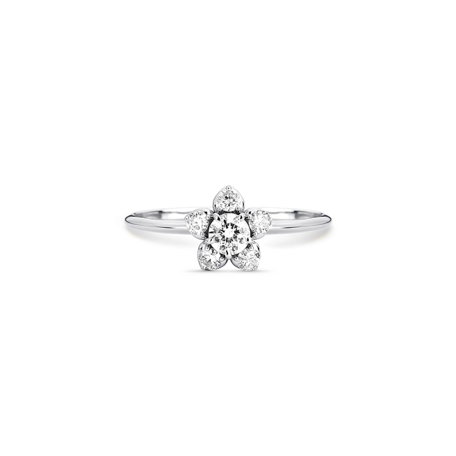 Anel flor ouro branco 18k cravejada de 42 pontos de Diamantes 3