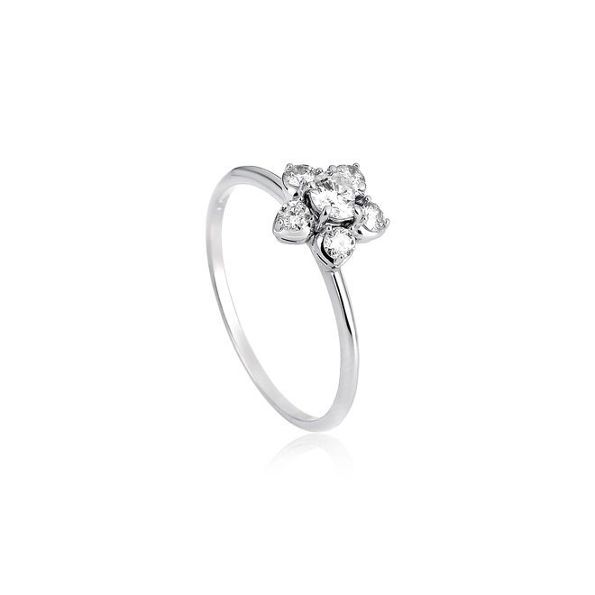 Anel flor ouro branco 18k cravejada de 42 pontos de Diamantes 1