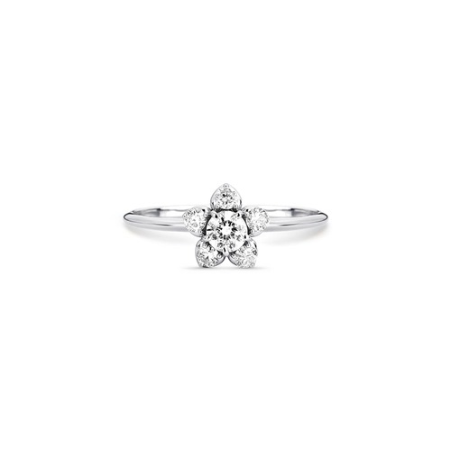Anel flor ouro branco 18k cravejada de 42 pontos de Diamantes