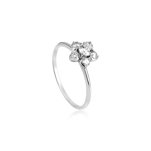 Anel flor ouro branco 18k cravejada de 42 pontos de Diamantes