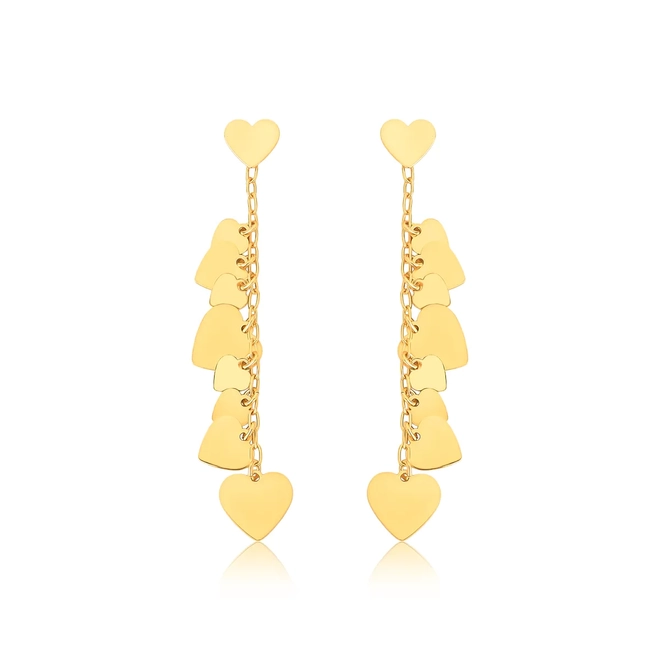 Brinco For Love pingente prata 925 dourada com 9 mini corações a laser 1
