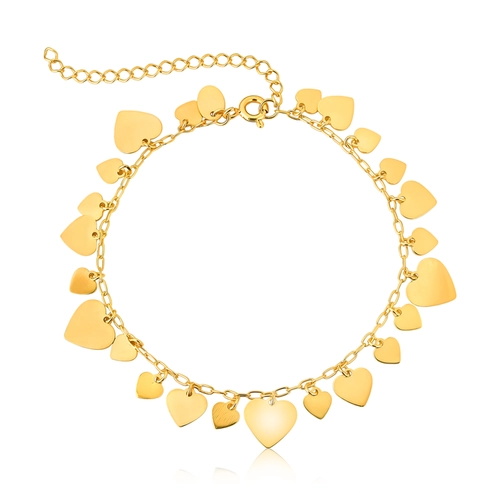 Pulseira For Love prata 925 dourada com pingentes corações a laser