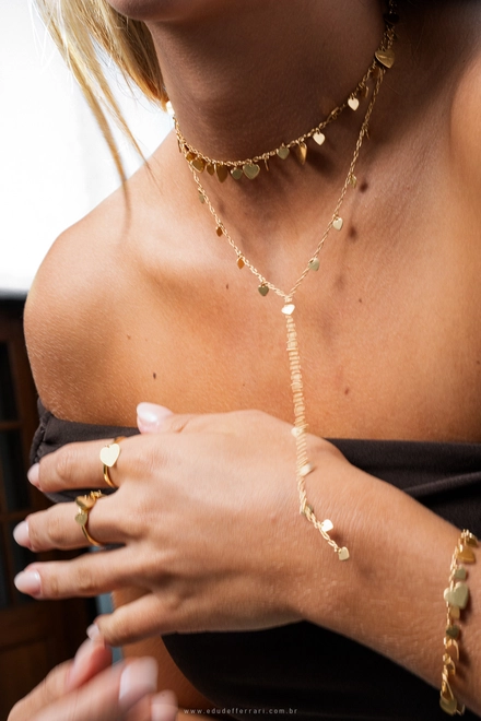 Gargantilha For Love Choker prata 925 dourada com corações a laser polidos 2
