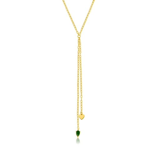 Gargantilha For Love gravatinha prata 925 dourada com coração e gota de Jade verde