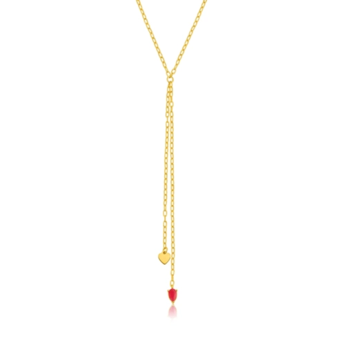 Gargantilha For Love gravatinha prata 925 dourada com coração e gota Jade vermelha