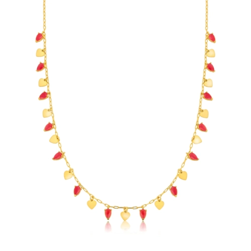 Gargantilha For Love Choker prata 925 dourada com corações e gotas Jade vermelha