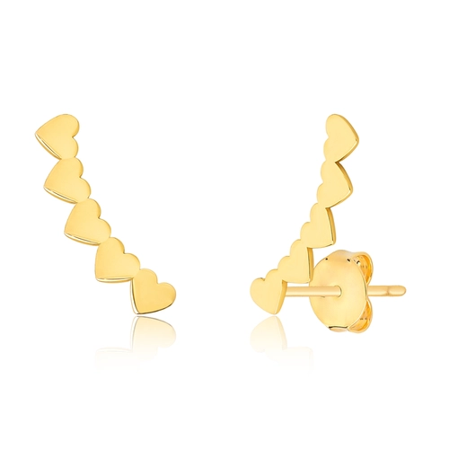 Brinco For Love Ear cuff prata 925 dourada 5 corações polidos