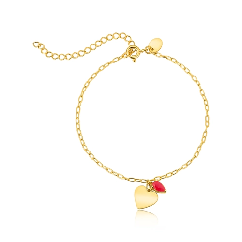 Pulseira For Love prata 925 dourada pingentes coração e gota de Jade Vermelha