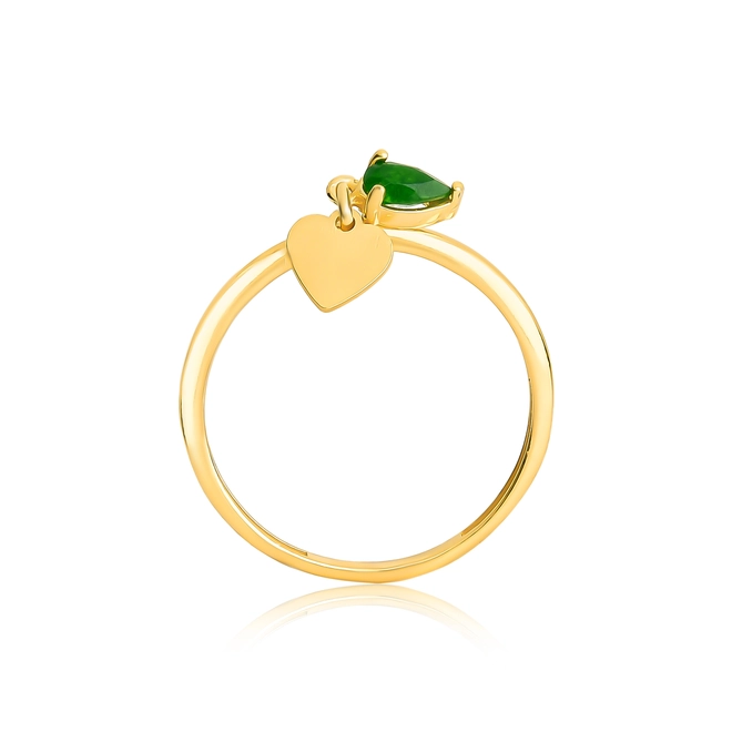 Anel For Love prata 925 dourada com pingentes coração e gota de Jade verde 4